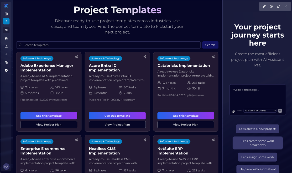 Project templates directory in Kriyastream